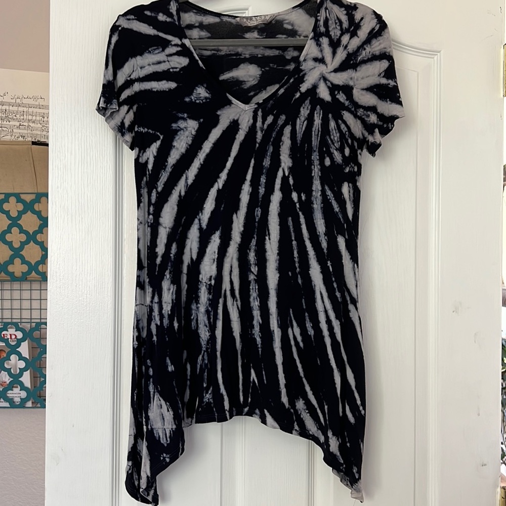 Asymmetrical Hem Tie Dye tunic Navy Small